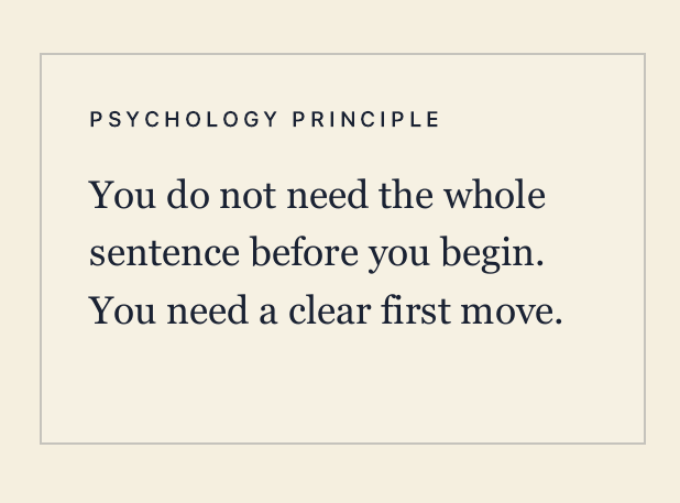 A psychology principle box from Week 1: you do not need the whole sentence before you begin