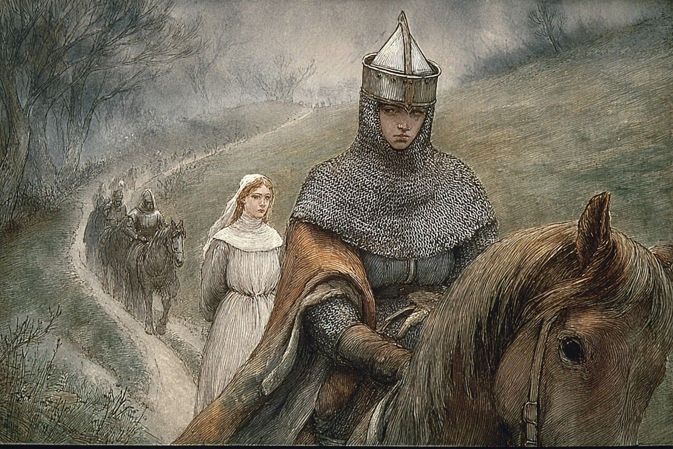 George riding towards the town