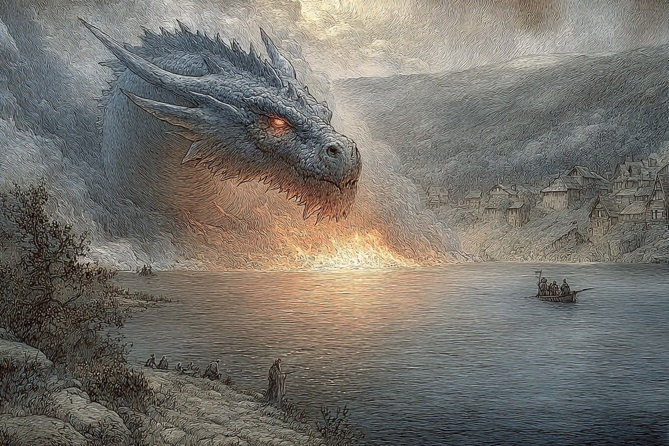 The dragon rising from the lake