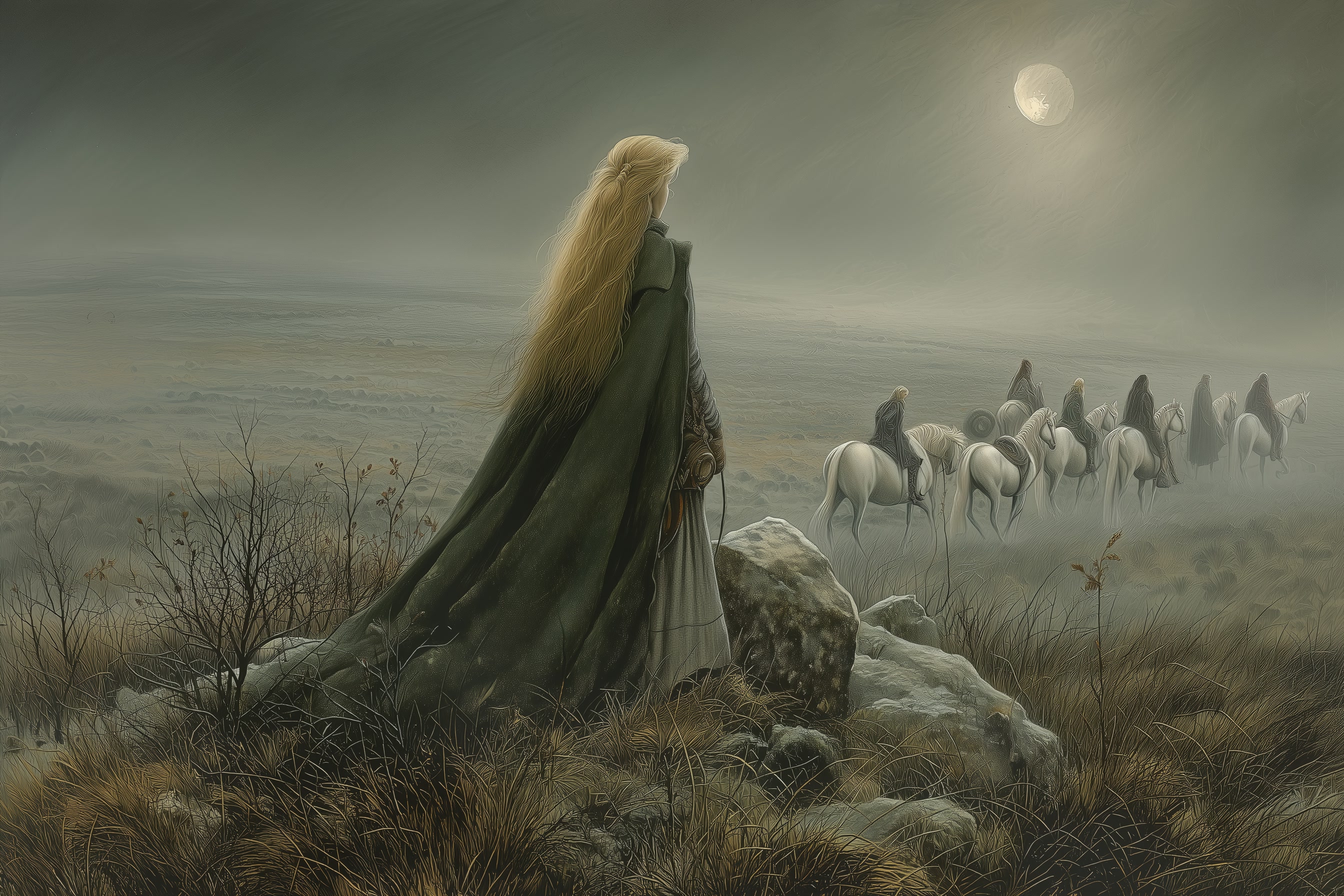 Janet waits at Miles Cross beneath a stormy moon